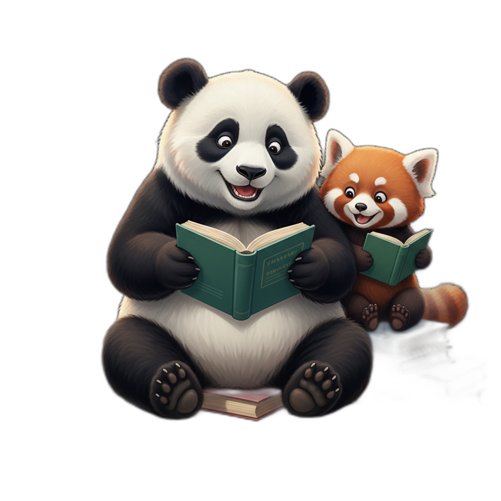 Alpha3D - AI: generate a panda reading books happily with a red panda